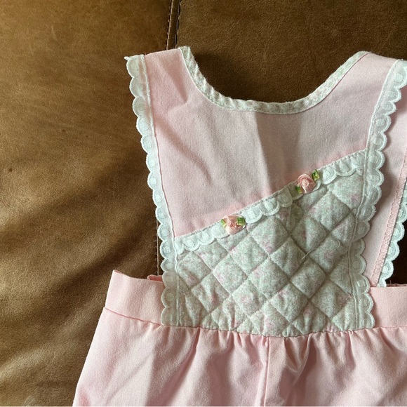 Vintage baby romper Pink Quilted Baby Overalls - Picture 2 of 4